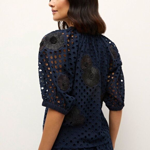Marie Oliver Navy Lace Floral Doro Top - Picture 6 of 6